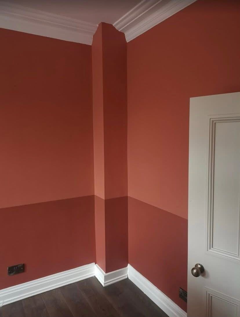 Room painted in terracotta with white skirting and door
